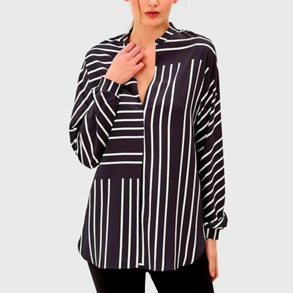 Graphic Stripe Print Crepe Tunic